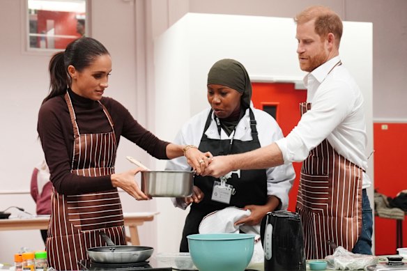 Meghan, Duchess of Sussex and Prince Harry, Duke of Sussex during a visit to Himmah Hub.