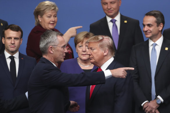 NATO Secretary General Jens Stoltenberg speaks to then-US president Donald Trump in 2019.