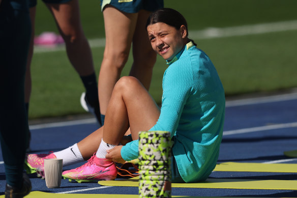 Sam Kerr during the Matildas’ training session on Sunday.