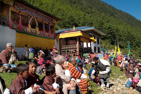 Bhutanese people gather for a religious ceremony in the Haa Valley.