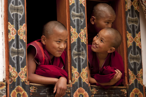 Young Buddhist monks in Bhutan.