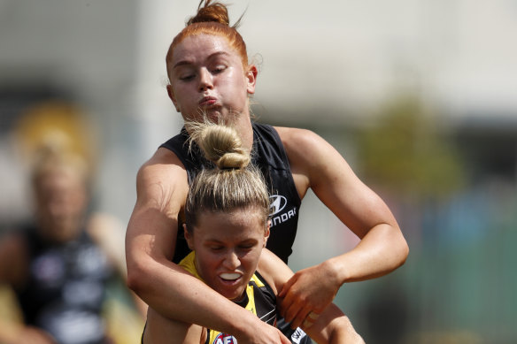 Carlton’s Grace Egan (above) has received offers from other AFLW clubs and will consider her future at the Blues.