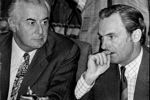 Hayden with Gough Whitlam after being appointed treasurer in 1975.
