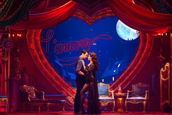 Des Flanagan and Alinta Chidzey as Christian and Satine in Moulin Rouge! The Musical.