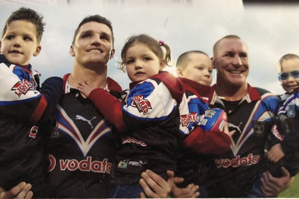 Back in the day ... Ivan Cleary holding Nathan and alongside Kevin Campion and his children.