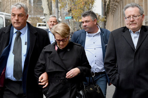Family and friends of Kylie Blackwood leave the Supreme Court in August last year. 