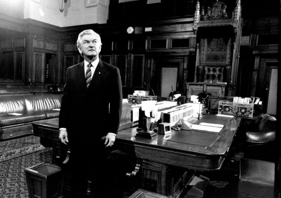 Bob Hawke takes his leave of Old Parliament House in June, 1988.