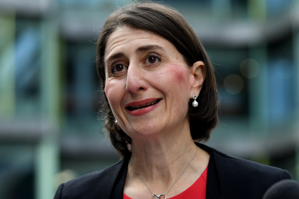 NSW Premier Gladys Berejiklian speaks to the media on Monday.