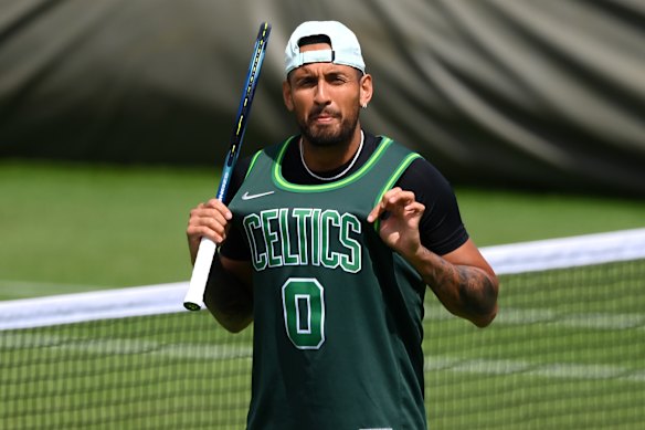 Nick Kyrgios practising at the All England club on Thursday.