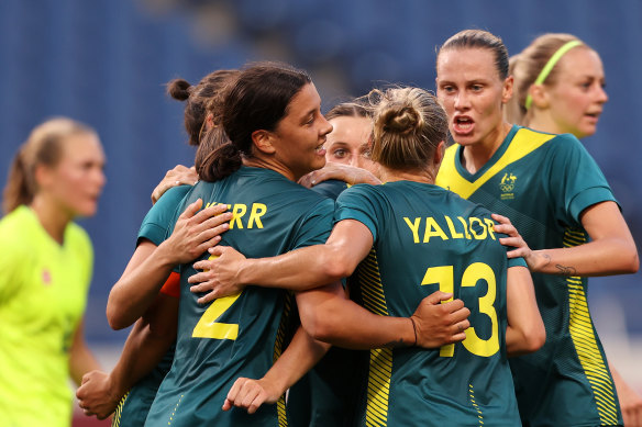 Sam Kerr was on target twice for the Matildas but missed a penalty.