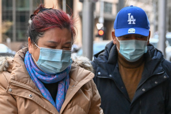 Ju “Kelly” Zhang’s mother and father arrive at court on Friday.