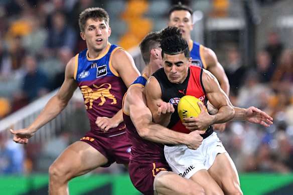 Essendon forward Isaac Kako feels the heat.