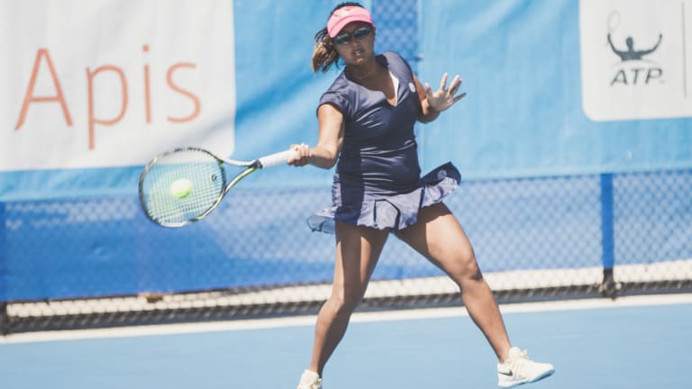 Canberra International No. 1 seed Irina Ramialison in action on Monday.
