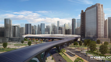 An artist's impression of what a hyperloop station could look like. 
