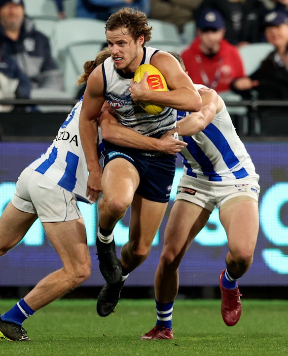 It was another tough night for the embattled Kangaroos as Geelong thrashed them
