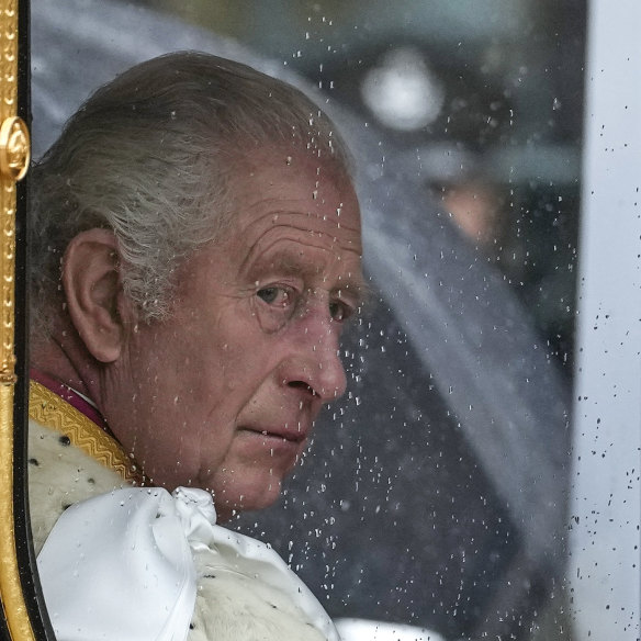 King Charles III on the way to his coronation in May 2023.