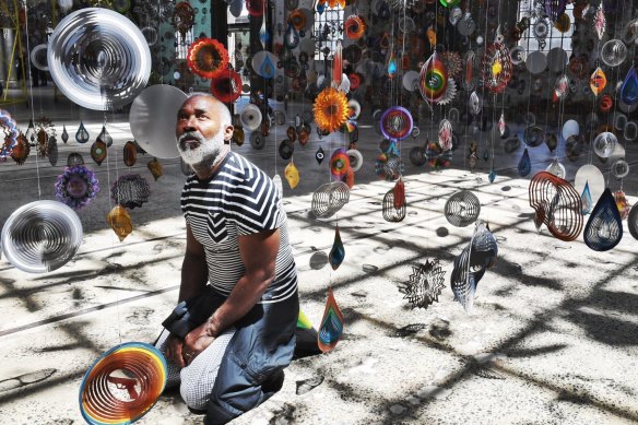 American artist Nick Cave with his installation at Carriageworks.
