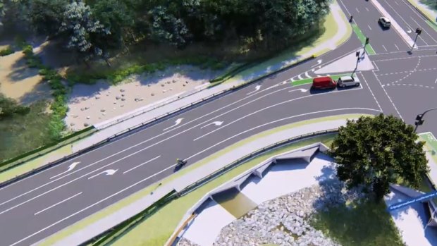 Design image of the $28 million Green Camp Road upgrade at the intersection of Tilley Road.