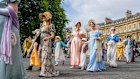 Jane Austen fans taking part in the world-famous Grand Regency Costumed Promenade in Bath.