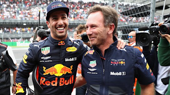 Daniel Ricciardo and Christian Horner, pictured in 2018, provided plenty of entertainment at a charity function in Miami last week. 
