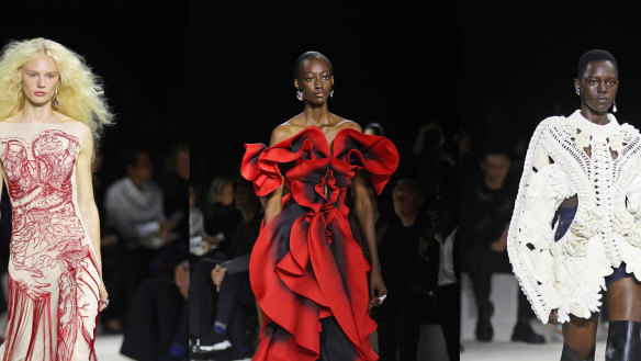 The latest fashion from Alexander McQueen, seen here at Paris Fashion Week, is available at Cettire with a significant discount. 
