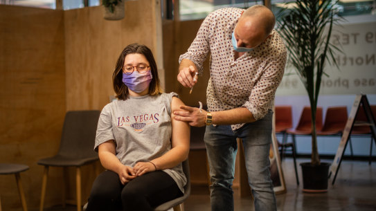 Emma Kong, 23, received the AstraZeneca vaccine from Dr Kyle Wilcox the day after the PM said it would be available for all ages. 