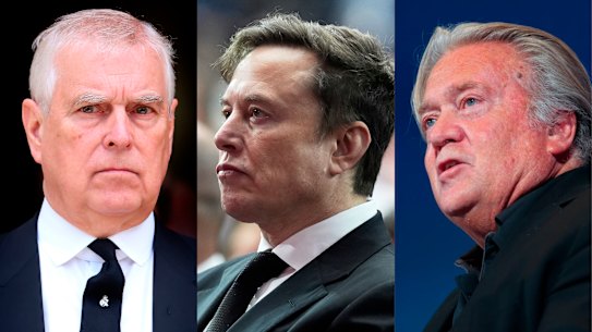 Prince Andrew, Elon Musk and Steve Bannon