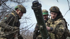 Ukrainian soldiers with an anti-tank missile system near Bakhmut.