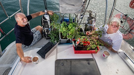 ‘Blue Nomads’ Mike and Anita McMahon have been living and working on their yacht ‘Curried Oats’ for several years.