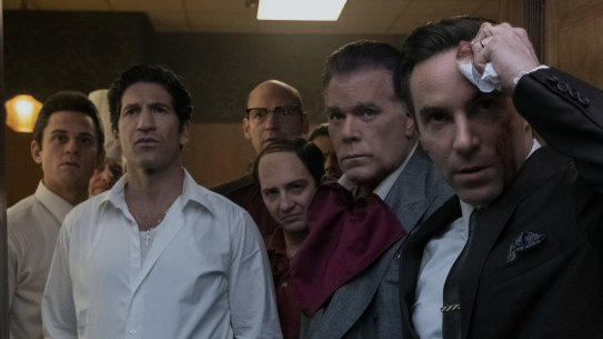 Billy Magnussen, Jon Bernthal, Corey Stoll, John Magaro, Ray Liotts and Allesandro Nivola in The Many Saintsof Newark.