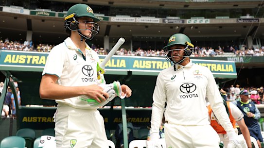 Sam Konstas with Usman Khawaja.