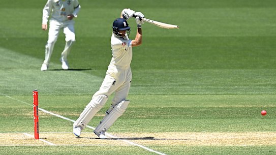 Joe Root goes about his work on day three. 