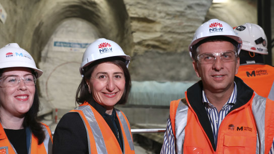Premier Gladys Berejiklian and Transport Minister Andrew Constance at a metro site in August.