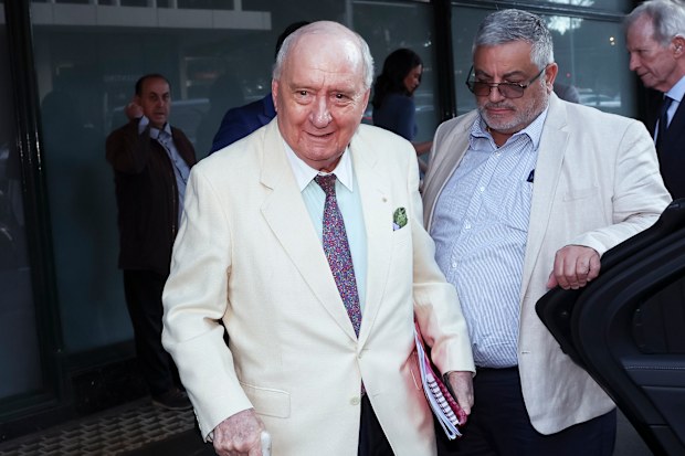 AFR/SMH Former 2GB presenter Alan Jones leaves the Downing Centre Local Court in Sydney on September 2, 2026. Photo: Dominic Lorrimer
