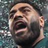 Australian Jordan Mailata after winning the Super Bowl.