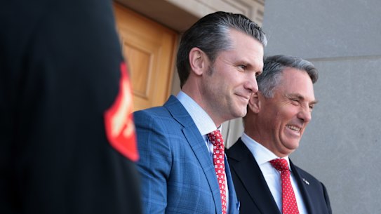 US Secretary of Defence Pete Hegseth (left) with Australian Deputy Prime Minister Richard Marles at the Pentagon in February.