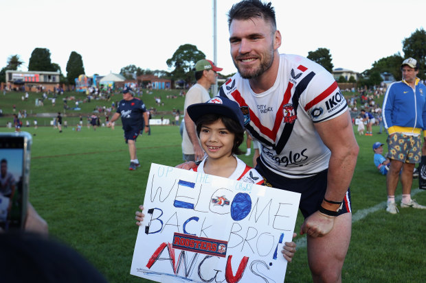 Fans welcome Angus Crichton back to rugby league during a NSW Cup game last year.