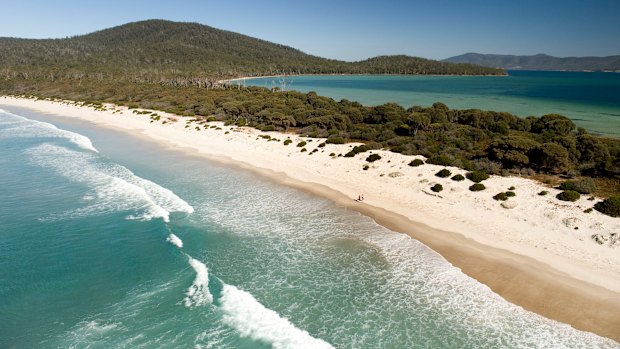 Maria Island, and the isthmus that separates its two parts.