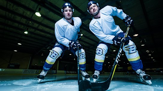 Jayden and Dave Lewis are the only father-son duo playing in the AIHL. 