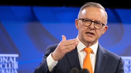 Prime Minister Anthony Albanese during his address to the National Press Club of Australia in Canberra, August 2022.