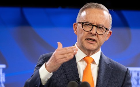 Prime Minister Anthony Albanese during his address to the National Press Club of Australia in August.