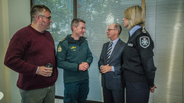 STA SAFE representative Dr David Caldicott, ACT Ambulance officer Toby Keene, ACT Chief Health Officer Dr Paul Kelly and Chief Police Officer for the ACT Assistant Commissioner Justine Saunders.