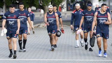 Where's Sonny? Roosters players arrive for training on Monday - with SBW nowhere in sight.