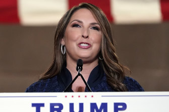 Republican National Committee chairwoman Ronna McDaniel speaks during the first night of the Republican National Convention.