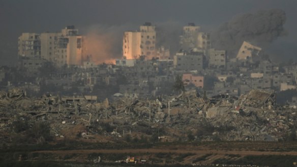 An explosion following an Israeli airstrike on the Gaza Strip, as seen from southern Israel, on Thursday. 