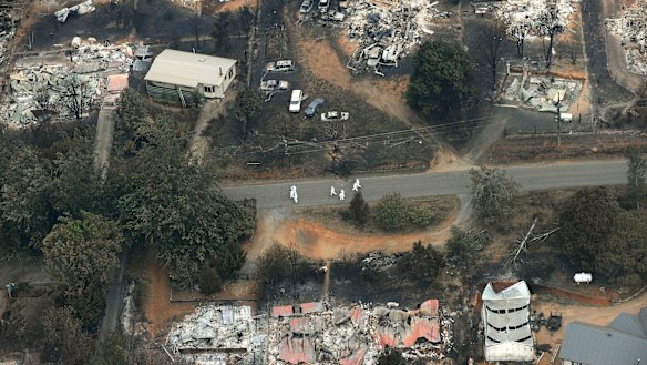 An aerial view of Marysville after the fires.
