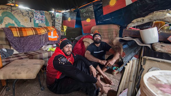 Camp organisers Yarramah (left) and Zellanach in the lounge room.