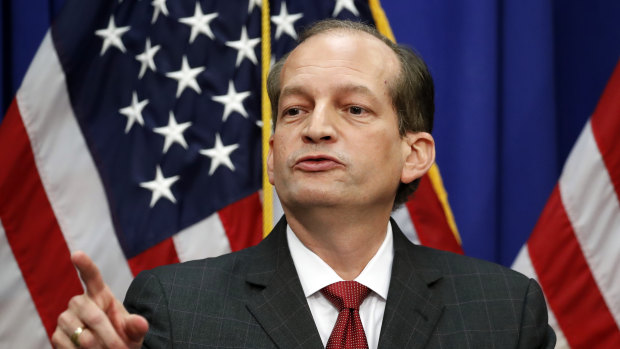 Labor Secretary Alex Acosta speaks about his role in the Epstein deal on Wednesday.