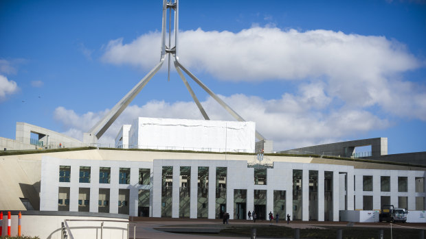 The tent on top of Parliament House pictured this week.