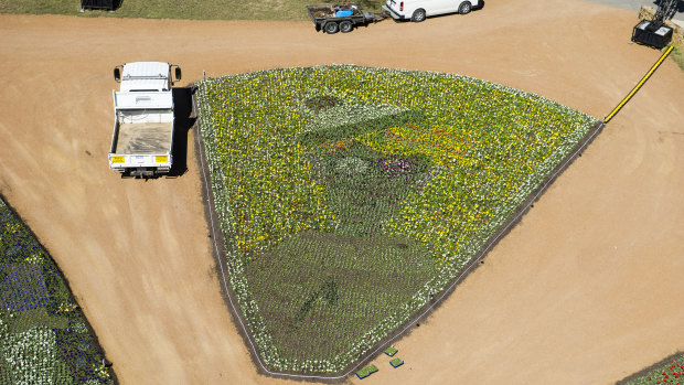 Floriade workers complete the finishing touches for the opening this Saturday. 